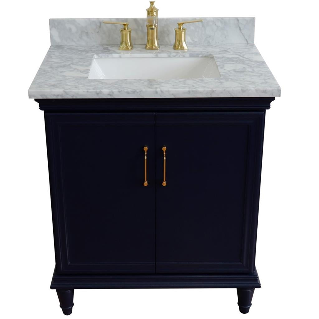 Bellaterra Forli 31" Single Vanity, Blue, White Carrara Marble Top/Rectangle Sink