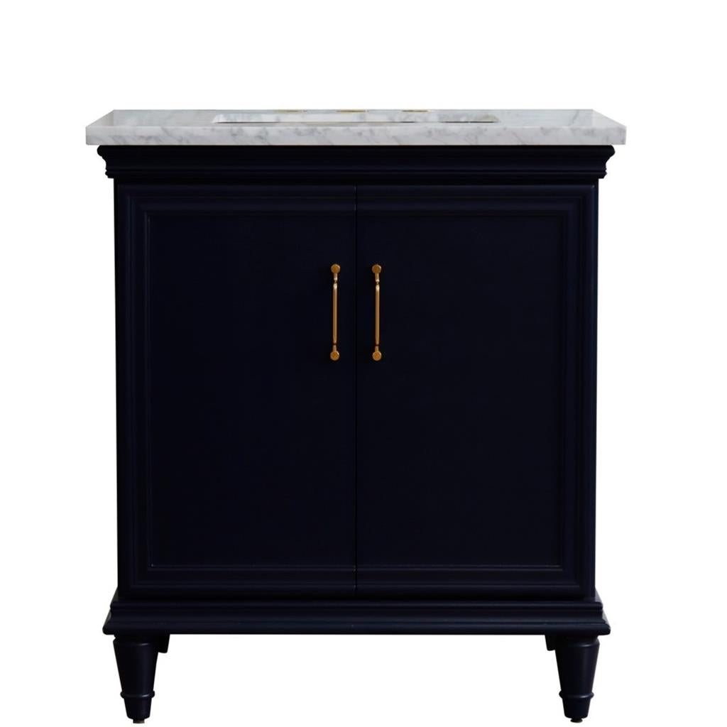 Bellaterra Forli 31" Single Vanity, Blue, White Carrara Marble Top/Rectangle Sink