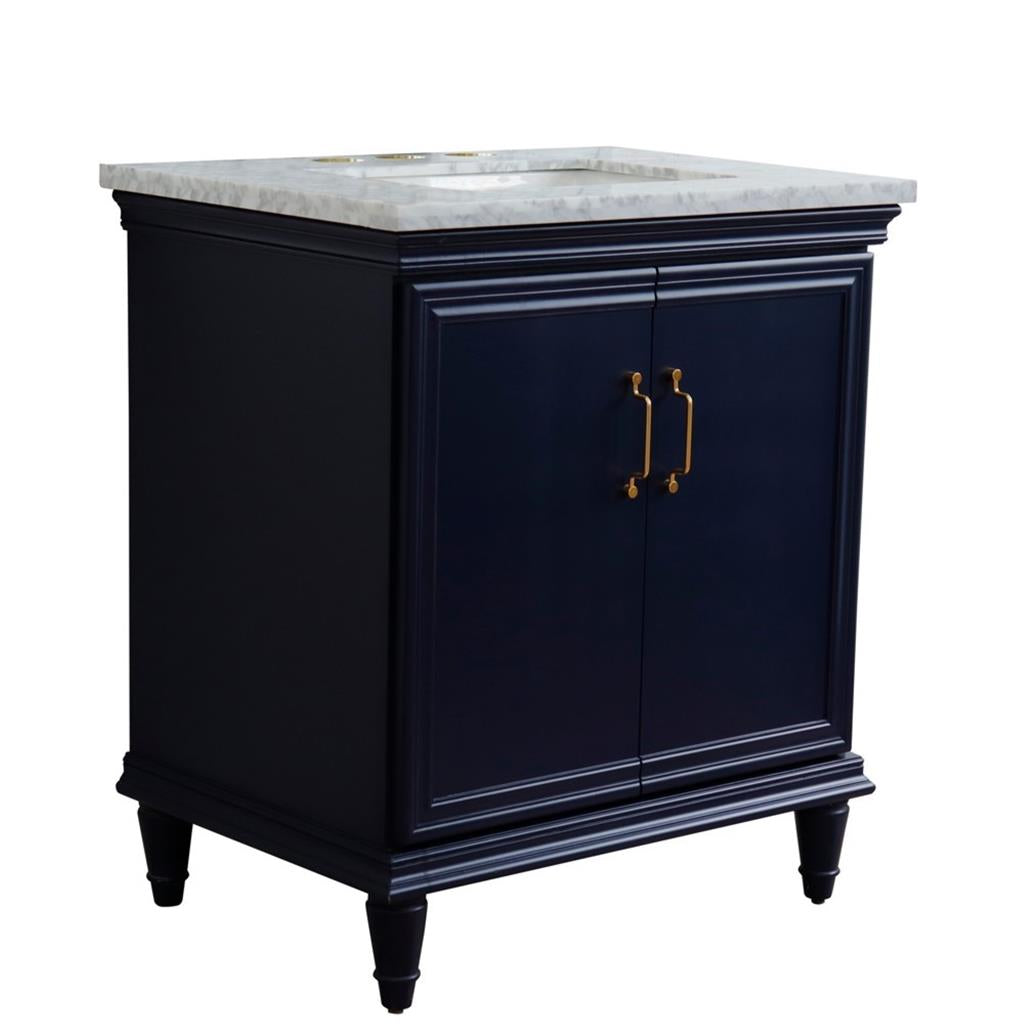 Bellaterra Forli 31" Single Vanity, Blue, White Carrara Marble Top/Rectangle Sink