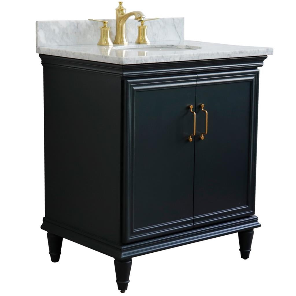 Bellaterra Forli 31" Single Vanity, Dark Gray, White Carrara Marble Top/Oval Sink