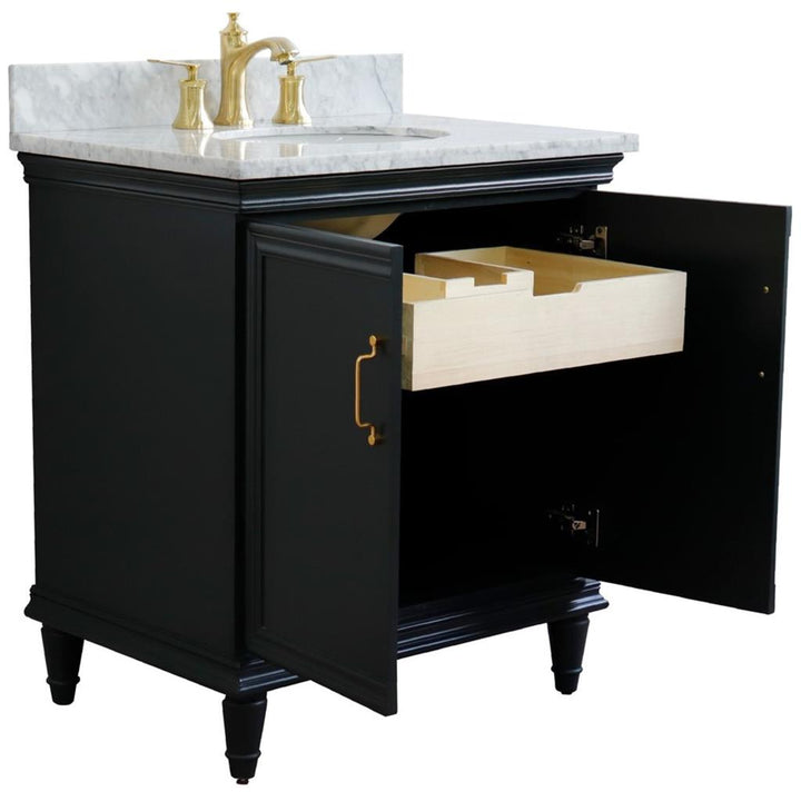 Bellaterra Forli 31" Single Vanity, Dark Gray, White Carrara Marble Top/Oval Sink