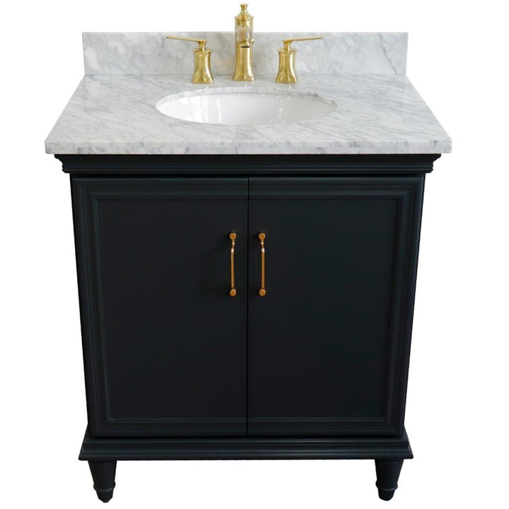 Bellaterra Forli 31" Single Vanity, Dark Gray, White Carrara Marble Top/Oval Sink