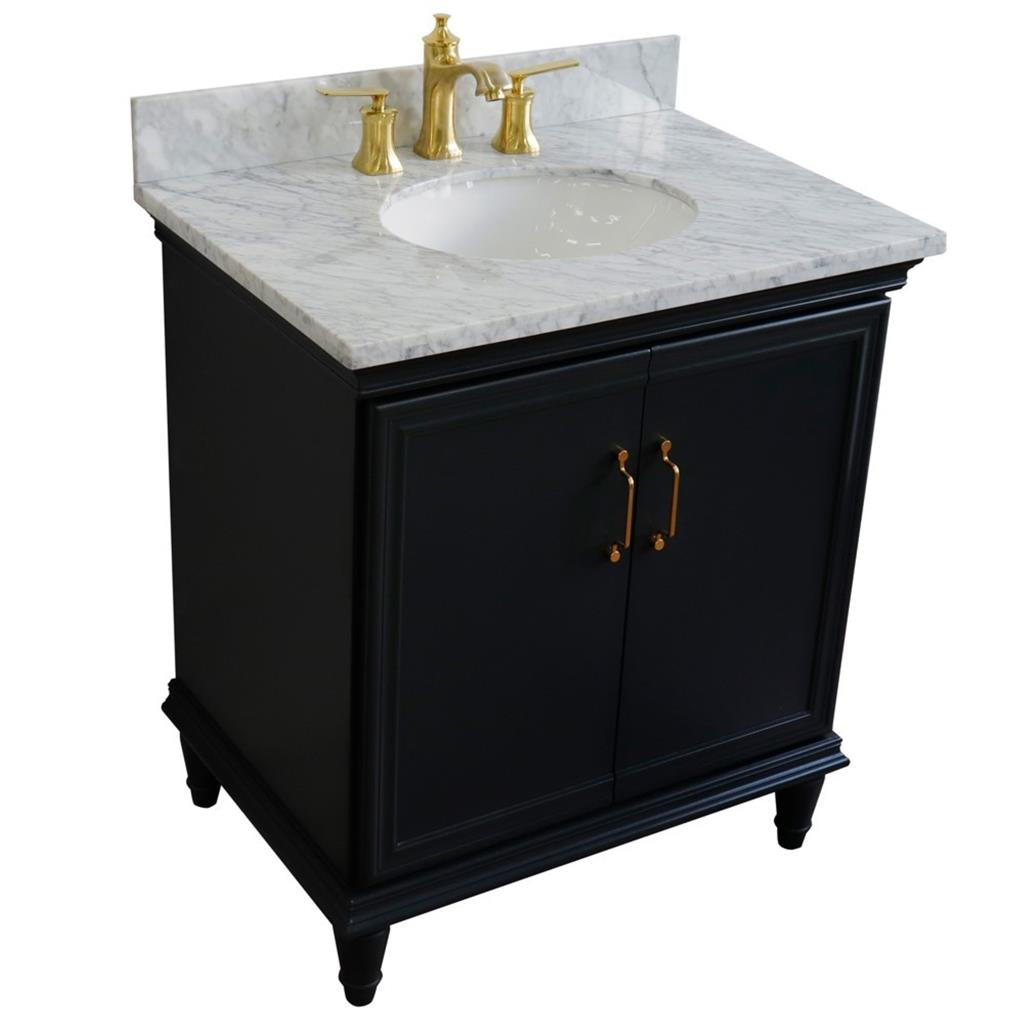 Bellaterra Forli 31" Single Vanity, Dark Gray, White Carrara Marble Top/Oval Sink