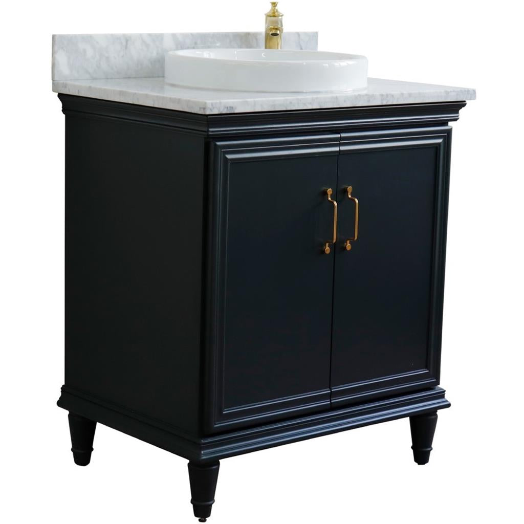 Bellaterra Forli 31" Single Vanity, Dark Gray, White Carrara Marble Top/Round Sink