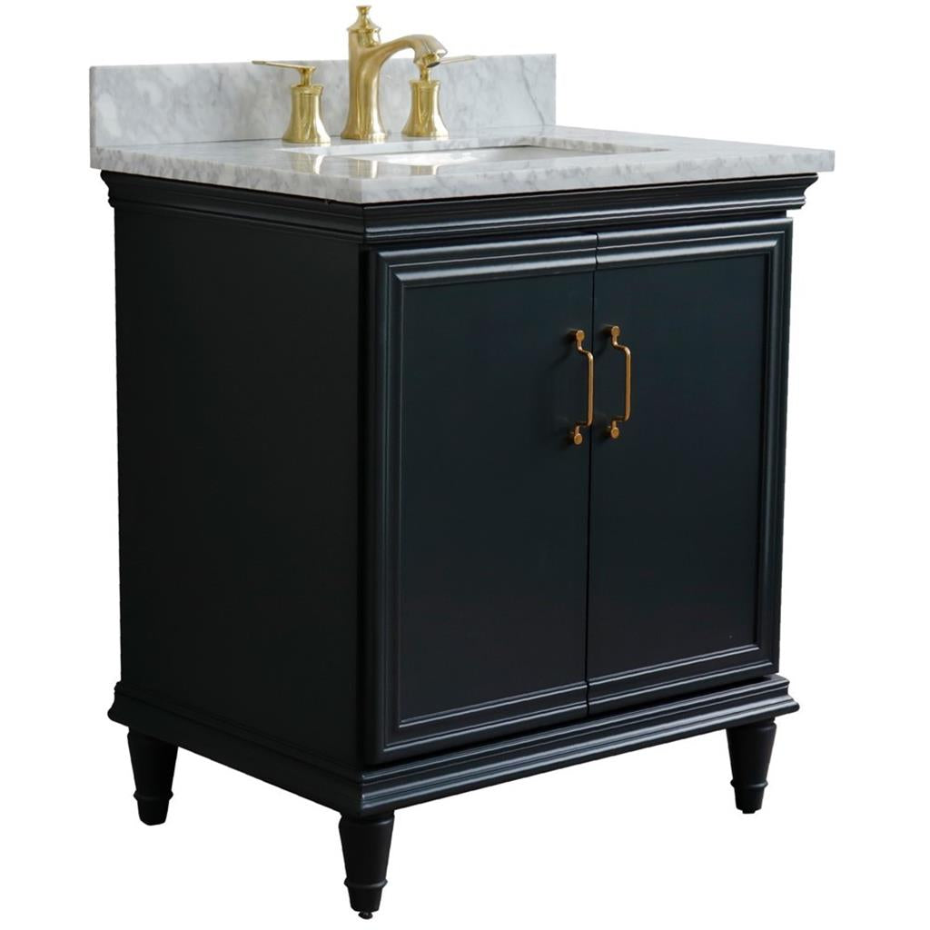 Bellaterra Forli 31" Single Vanity, Dark Gray, White Carrara Marble Top/Rectangle Sink