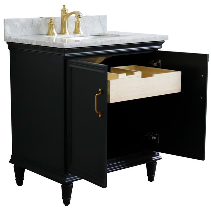 Bellaterra Forli 31" Single Vanity, Dark Gray, White Carrara Marble Top/Rectangle Sink