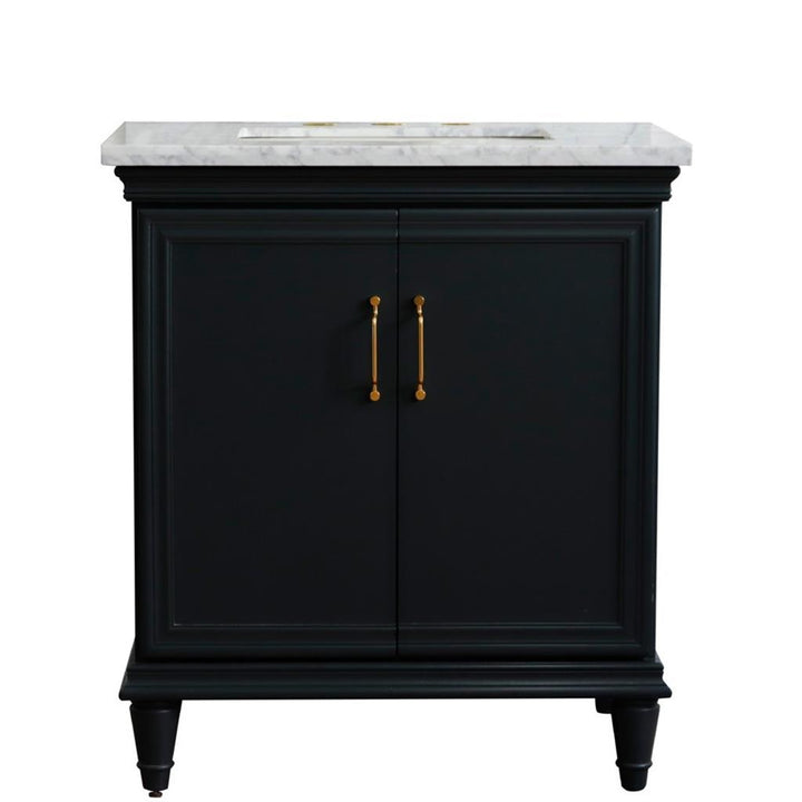 Bellaterra Forli 31" Single Vanity, Dark Gray, White Carrara Marble Top/Rectangle Sink