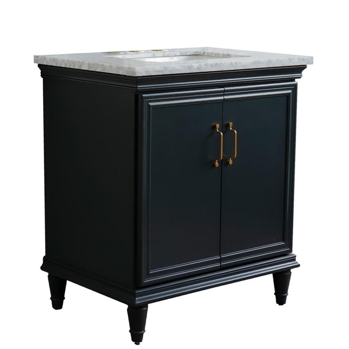 Bellaterra Forli 31" Single Vanity, Dark Gray, White Carrara Marble Top/Rectangle Sink