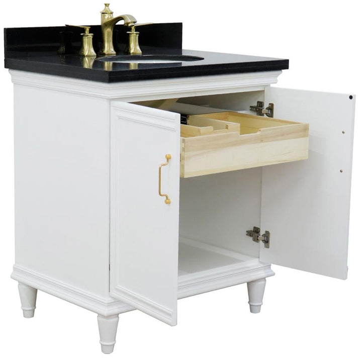 Bellaterra Forli 31" Single Vanity, White, Black Galaxy Granite Top/Oval Sink