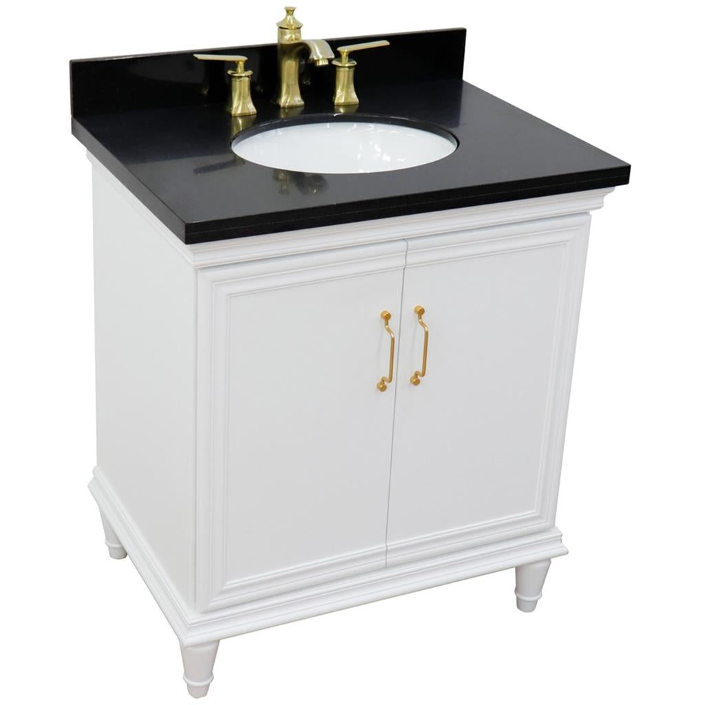 Bellaterra Forli 31" Single Vanity, White, Black Galaxy Granite Top/Oval Sink