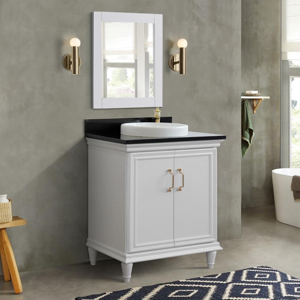 Bellaterra Forli 31" Single Vanity, White, Black Galaxy Granite Top/Round Sink