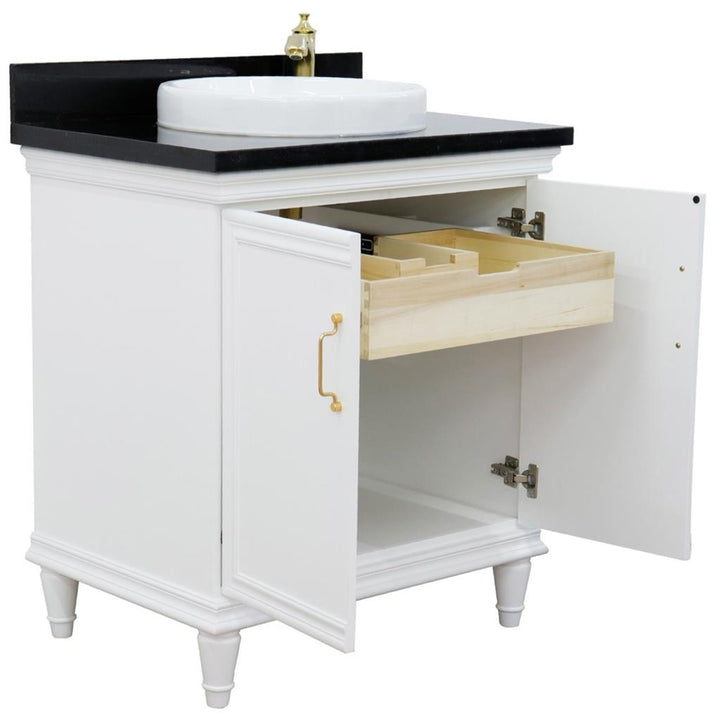 Bellaterra Forli 31" Single Vanity, White, Black Galaxy Granite Top/Round Sink