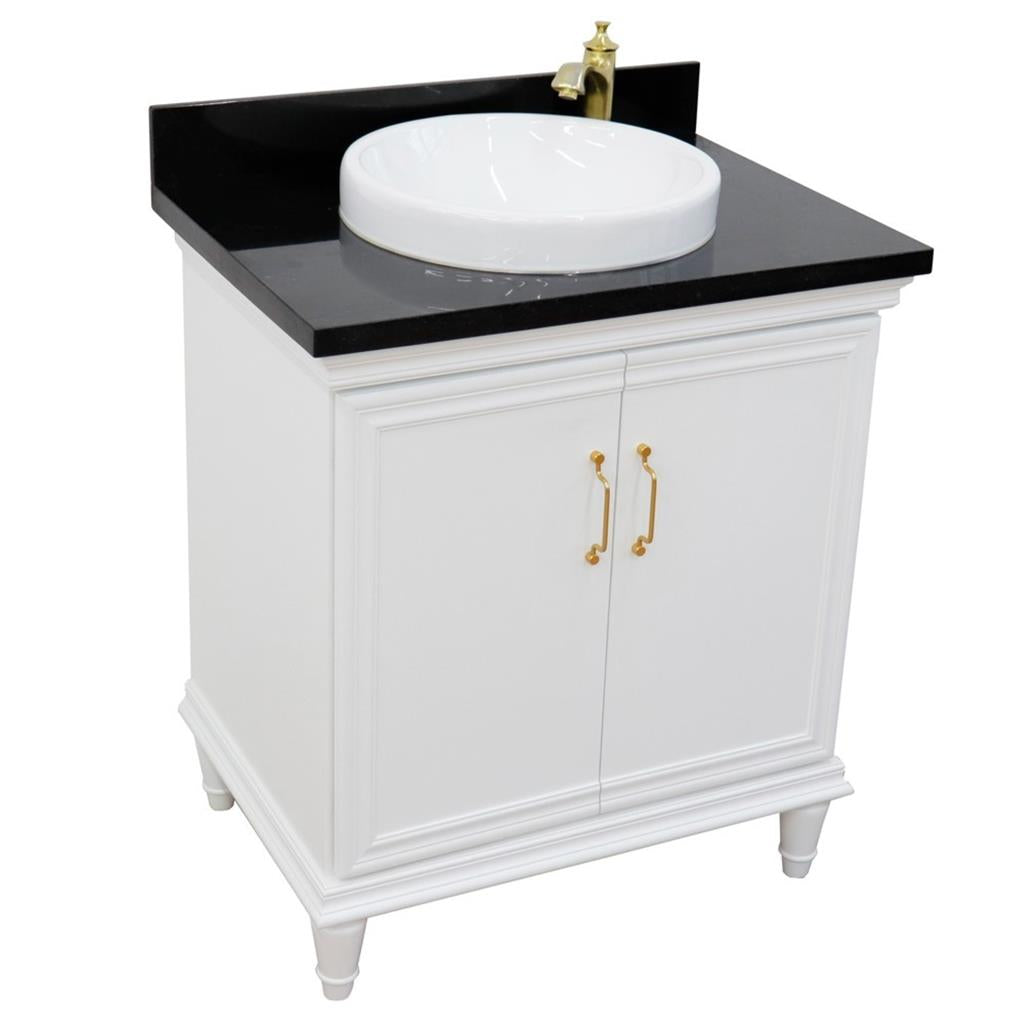 Bellaterra Forli 31" Single Vanity, White, Black Galaxy Granite Top/Round Sink