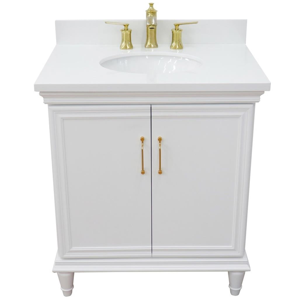 Bellaterra Forli 31" Single Vanity, White, White Quartz Top/Oval Sink