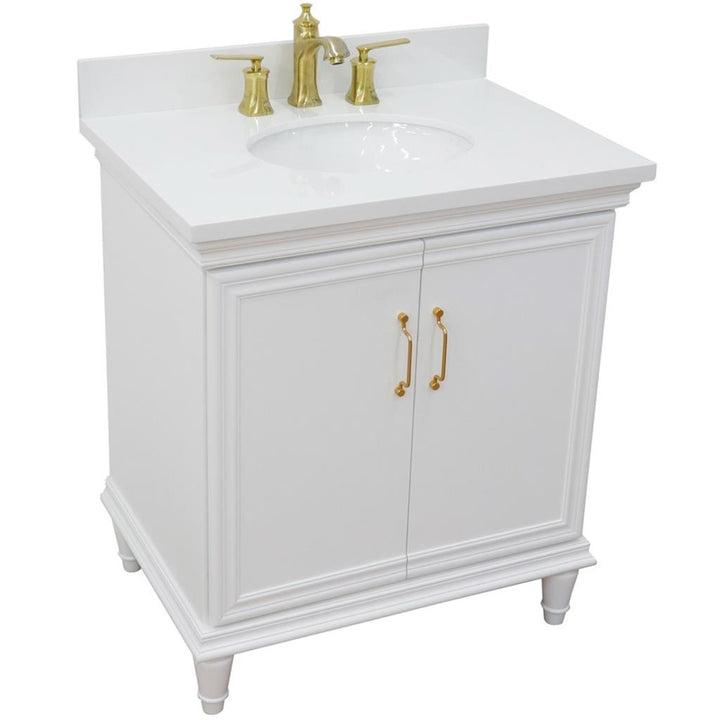 Bellaterra Forli 31" Single Vanity, White, White Quartz Top/Oval Sink