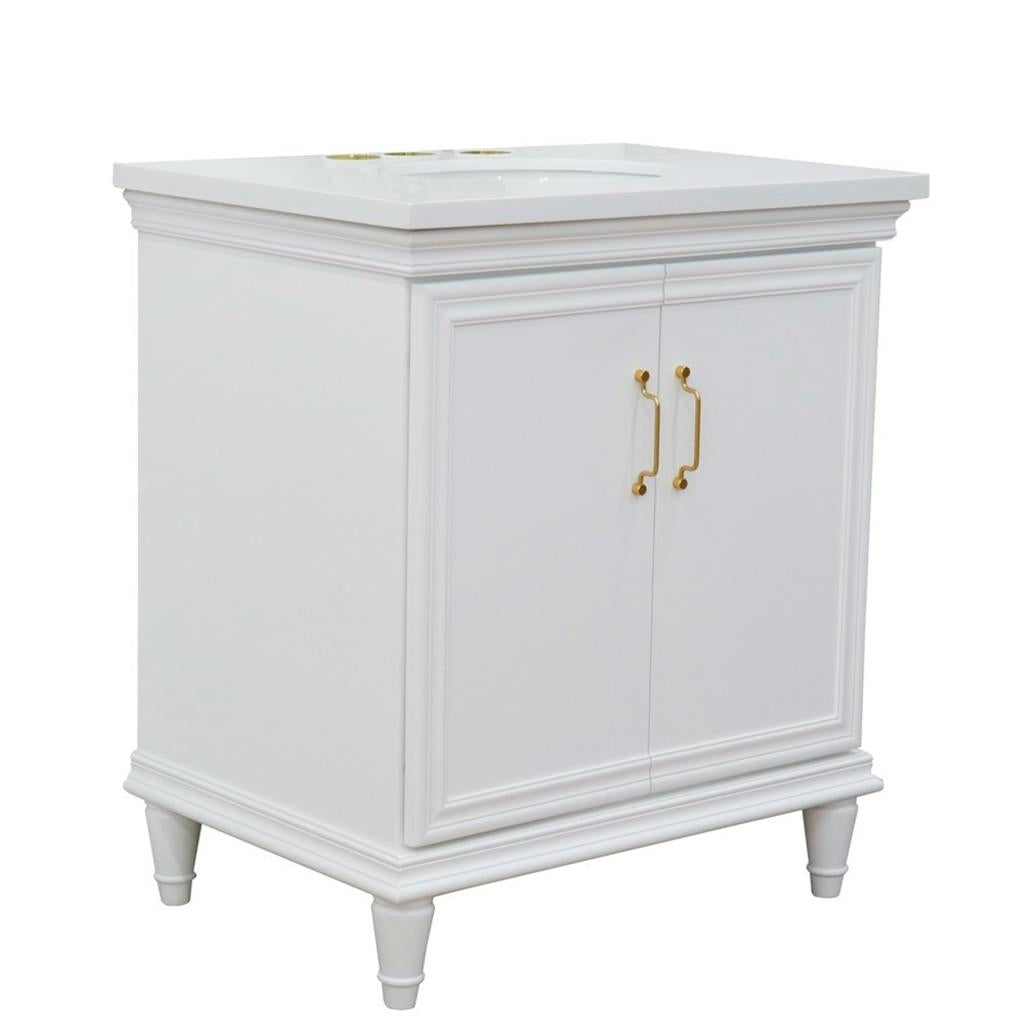 Bellaterra Forli 31" Single Vanity, White, White Quartz Top/Oval Sink