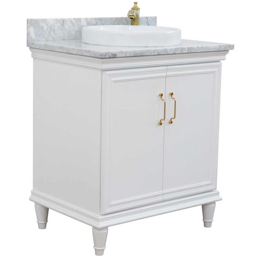 Bellaterra Forli 31" Single Vanity, White, White Carrara Marble Top/Round Sink