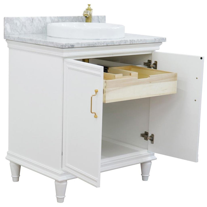 Bellaterra Forli 31" Single Vanity, White, White Carrara Marble Top/Round Sink