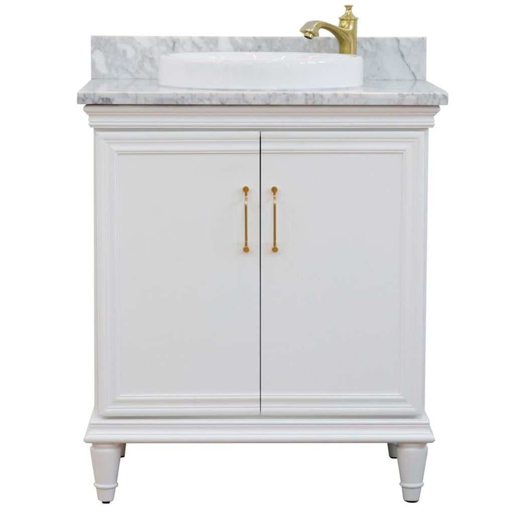 Bellaterra Forli 31" Single Vanity, White, White Carrara Marble Top/Round Sink