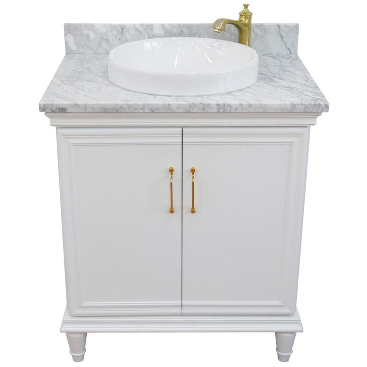 Bellaterra Forli 31" Single Vanity, White, White Carrara Marble Top/Round Sink