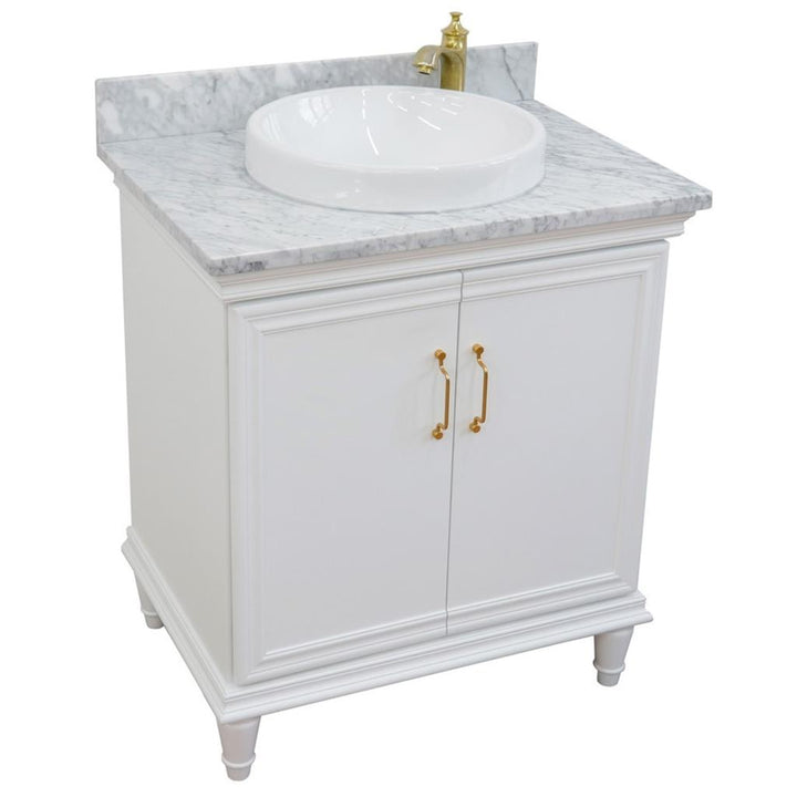 Bellaterra Forli 31" Single Vanity, White, White Carrara Marble Top/Round Sink