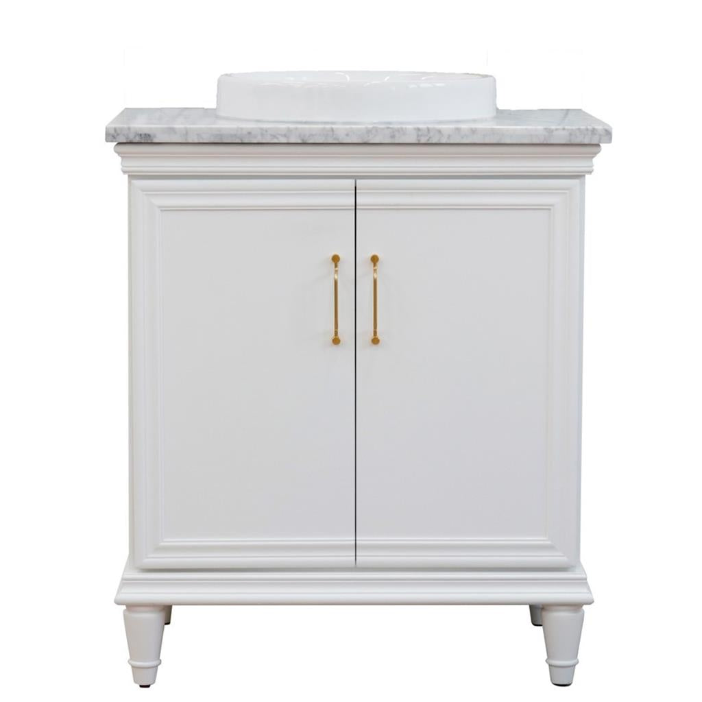 Bellaterra Forli 31" Single Vanity, White, White Carrara Marble Top/Round Sink