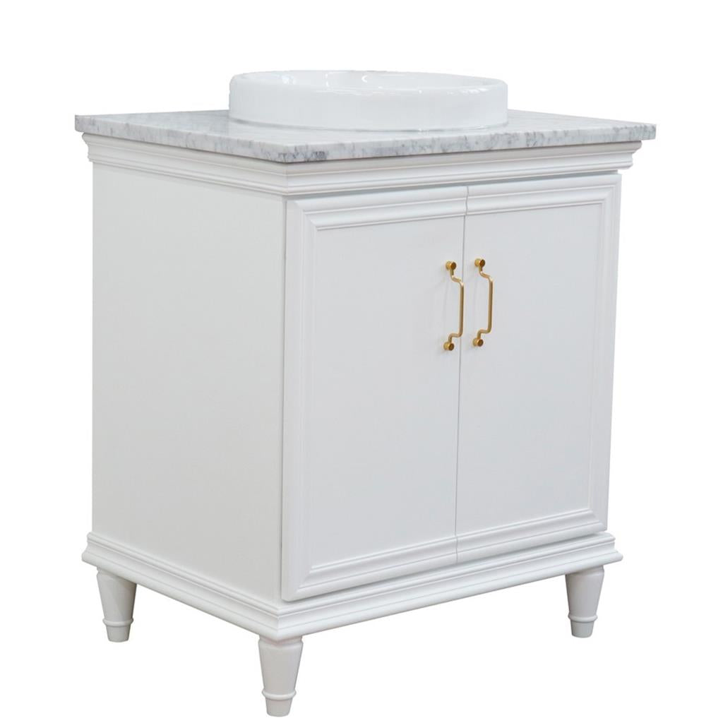 Bellaterra Forli 31" Single Vanity, White, White Carrara Marble Top/Round Sink