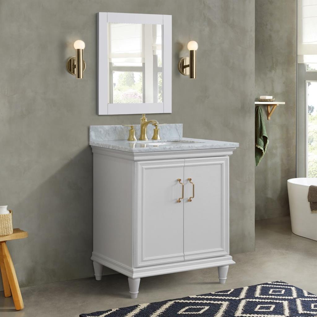 Bellaterra Forli 31" Single Vanity, White, White Carrara Marble Top/Rectangle Sink