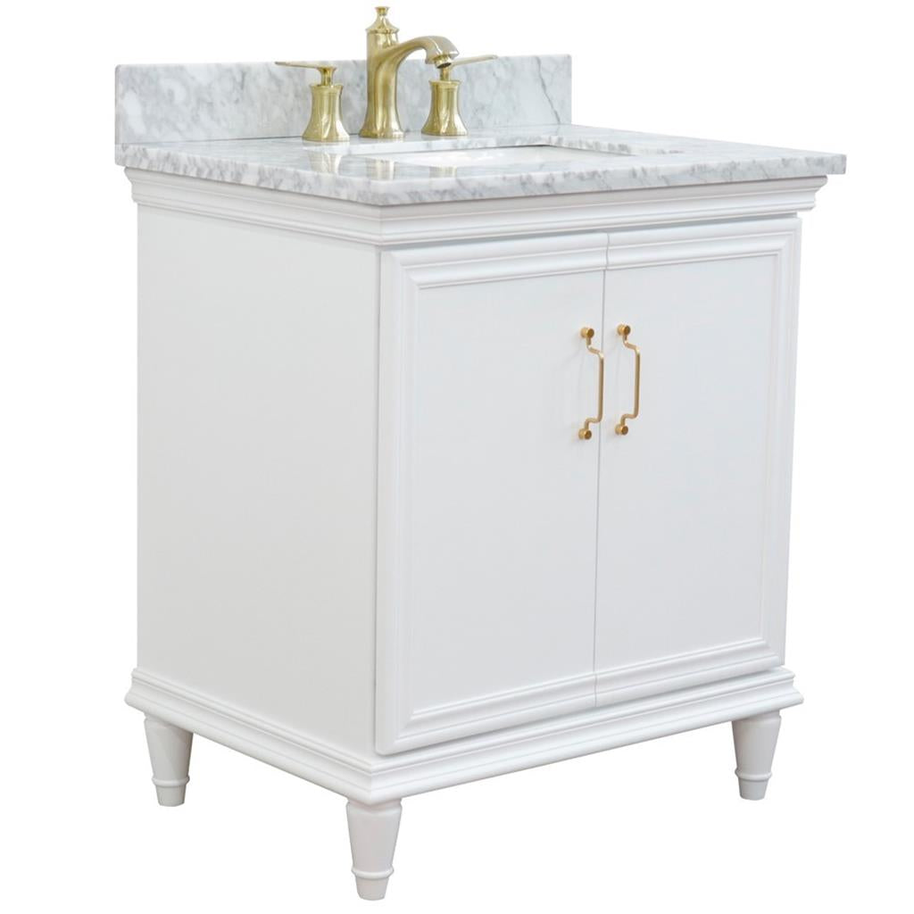 Bellaterra Forli 31" Single Vanity, White, White Carrara Marble Top/Rectangle Sink