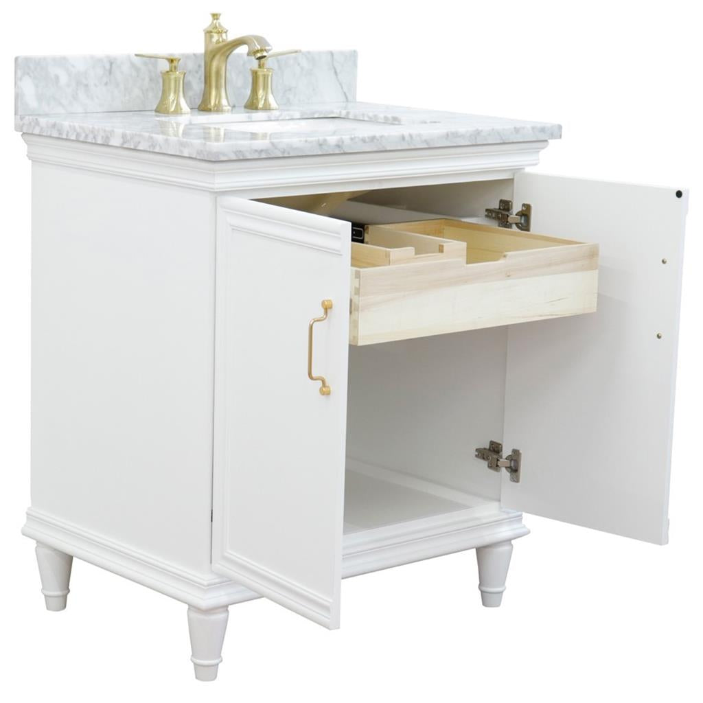 Bellaterra Forli 31" Single Vanity, White, White Carrara Marble Top/Rectangle Sink