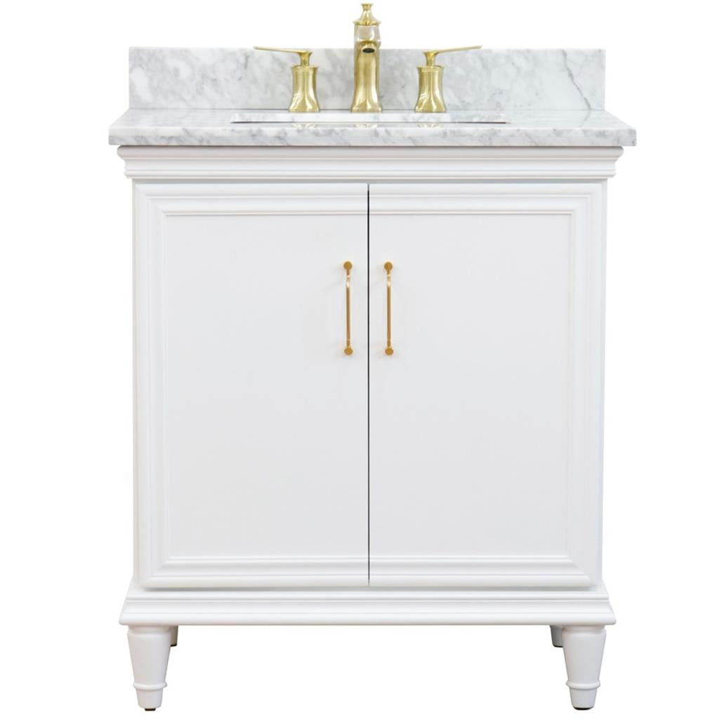 Bellaterra Forli 31" Single Vanity, White, White Carrara Marble Top/Rectangle Sink