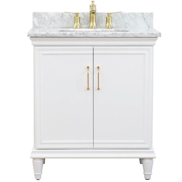 Bellaterra Forli 31" Single Vanity, White, White Carrara Marble Top/Rectangle Sink