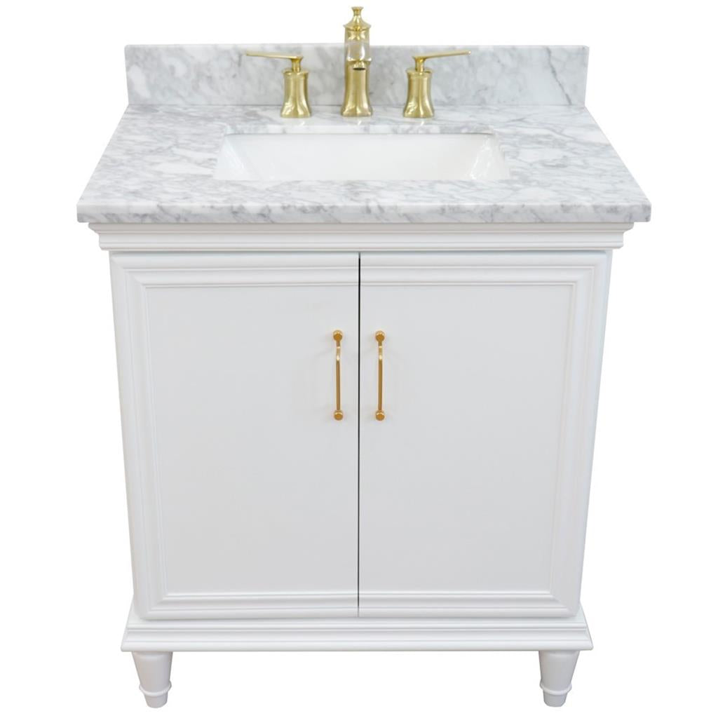 Bellaterra Forli 31" Single Vanity, White, White Carrara Marble Top/Rectangle Sink