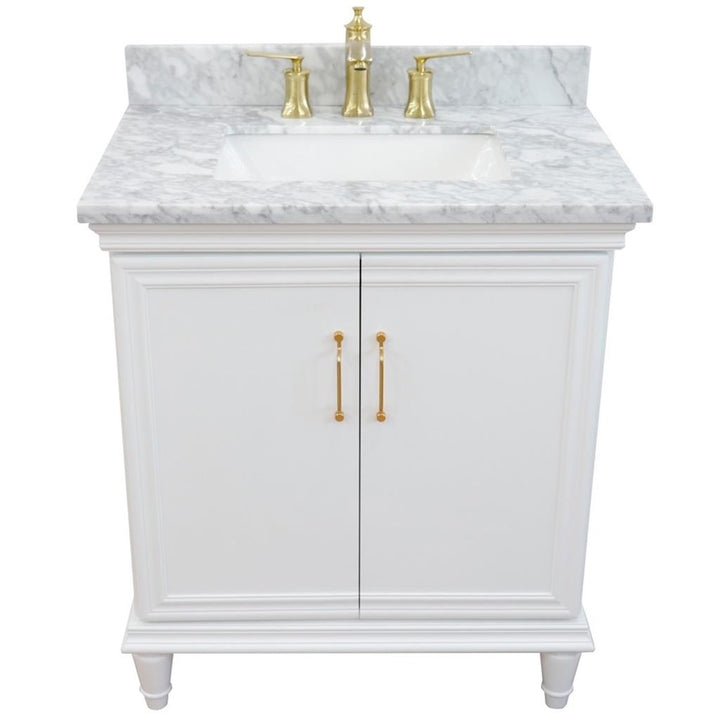 Bellaterra Forli 31" Single Vanity, White, White Carrara Marble Top/Rectangle Sink