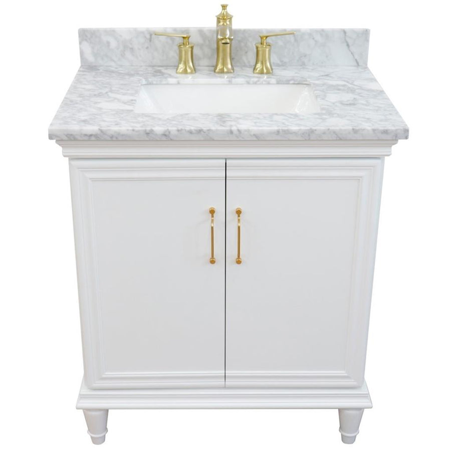 Bellaterra Forli 31" Single Vanity, White, White Carrara Marble Top/Rectangle Sink