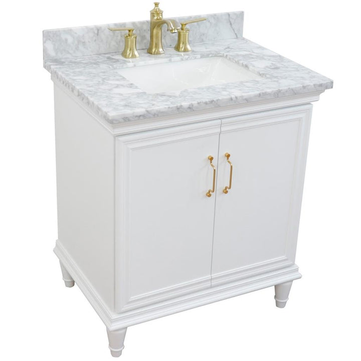 Bellaterra Forli 31" Single Vanity, White, White Carrara Marble Top/Rectangle Sink