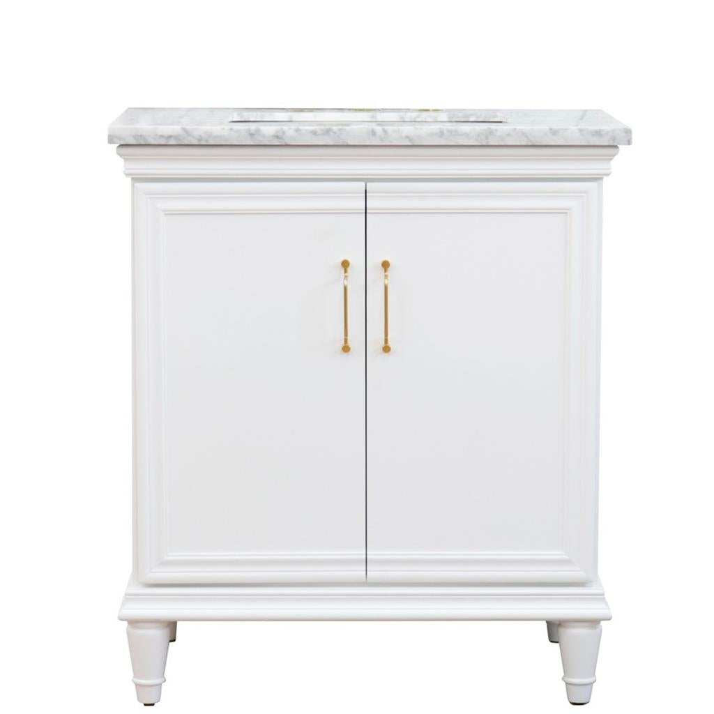 Bellaterra Forli 31" Single Vanity, White, White Carrara Marble Top/Rectangle Sink