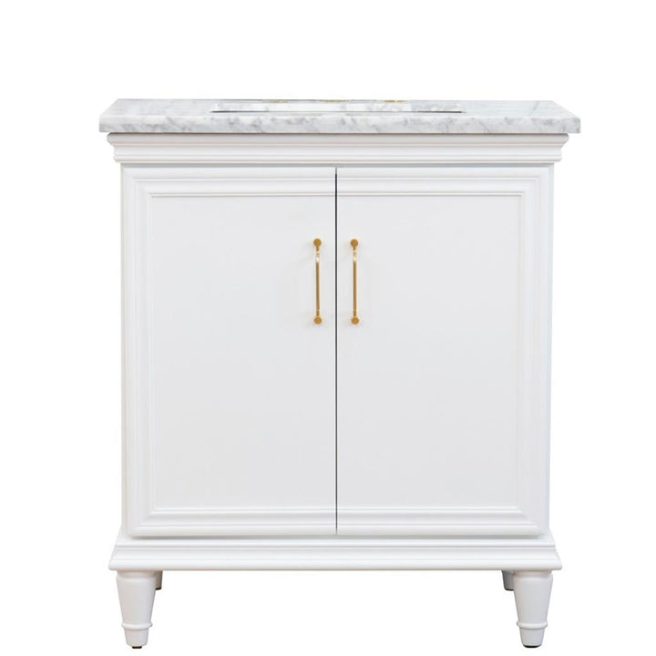 Bellaterra Forli 31" Single Vanity, White, White Carrara Marble Top/Rectangle Sink