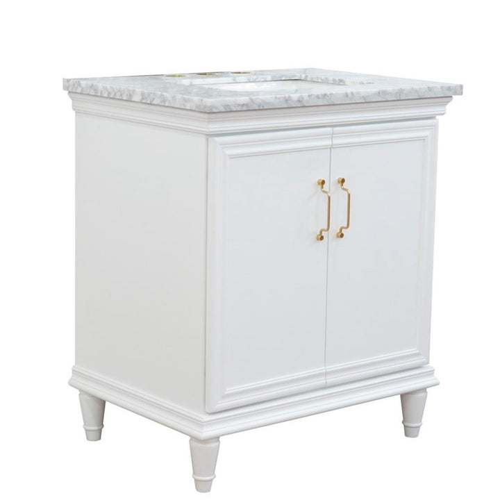 Bellaterra Forli 31" Single Vanity, White, White Carrara Marble Top/Rectangle Sink