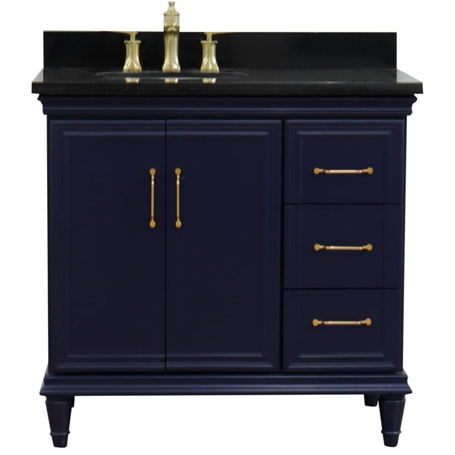 Bellaterra Forli 37" Single Vanity, Blue, Black Galaxy Granite Top/Oval Sink, Left Door/Left Sink