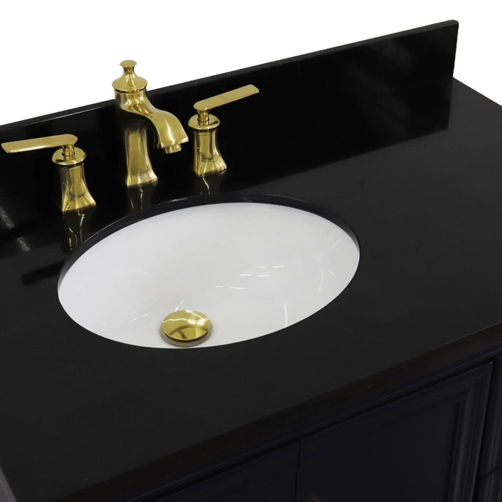 Bellaterra Forli 37" Single Vanity, Blue, Black Galaxy Granite Top/Oval Sink, Left Door/Left Sink