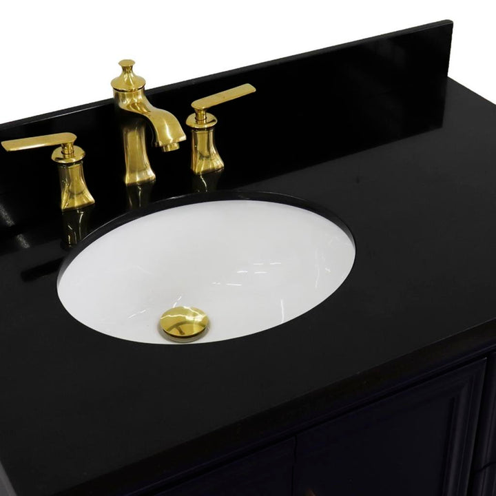 Bellaterra Forli 37" Single Vanity, Blue, Black Galaxy Granite Top/Oval Sink, Left Door/Left Sink