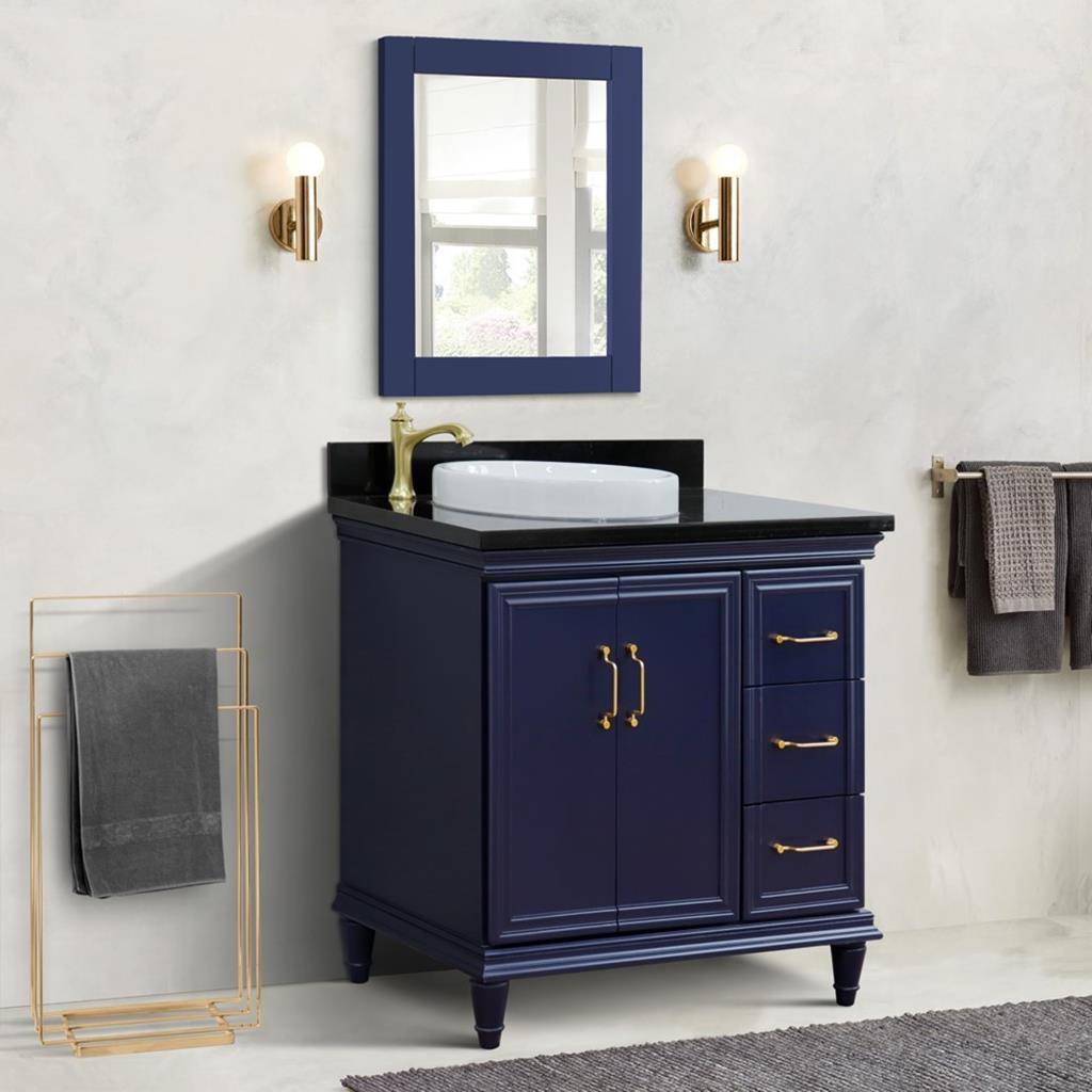 Bellaterra Forli 37" Single Vanity, Blue, Black Galaxy Granite Top/Round Sink, Left Door/Left Sink