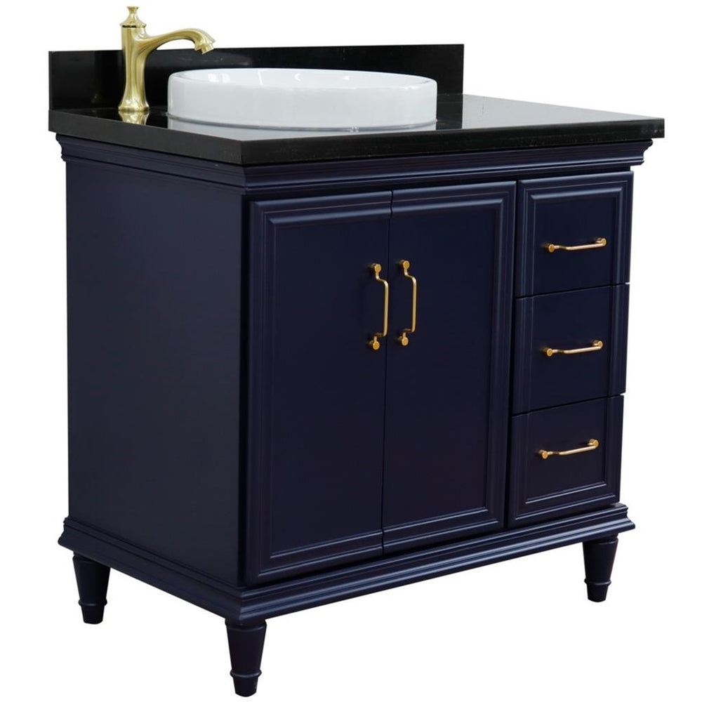 Bellaterra Home Forli 36" Blue Vanity, Door on Left, Round Sink Black Galaxy Granite#top-options_black-galaxy-granite