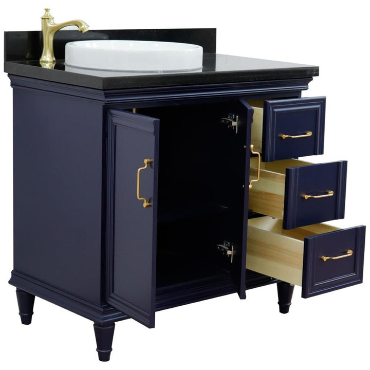 Bellaterra Forli 37" Single Vanity, Blue, Black Galaxy Granite Top/Round Sink, Left Door/Left Sink