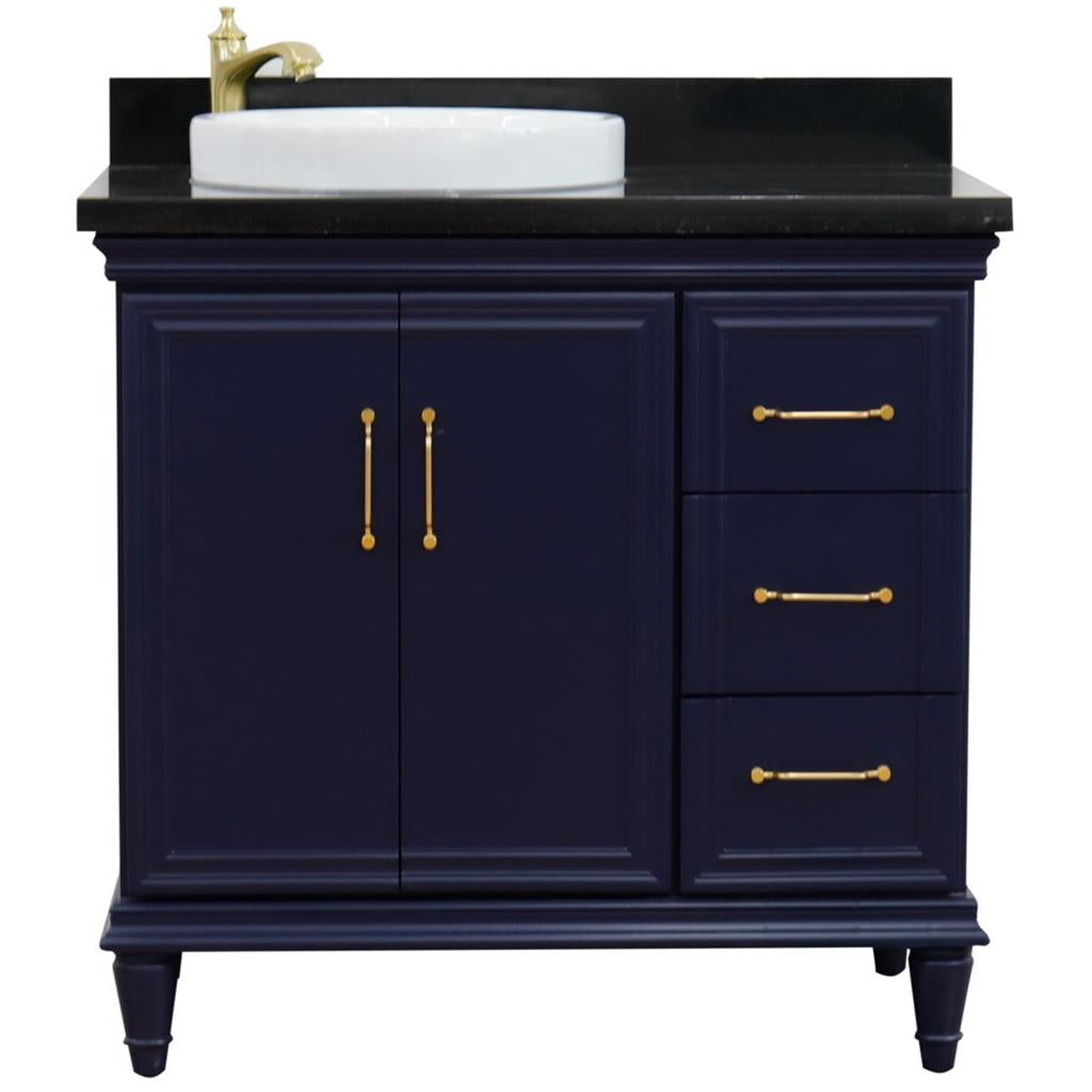 Bellaterra Forli 37" Single Vanity, Blue, Black Galaxy Granite Top/Round Sink, Left Door/Left Sink