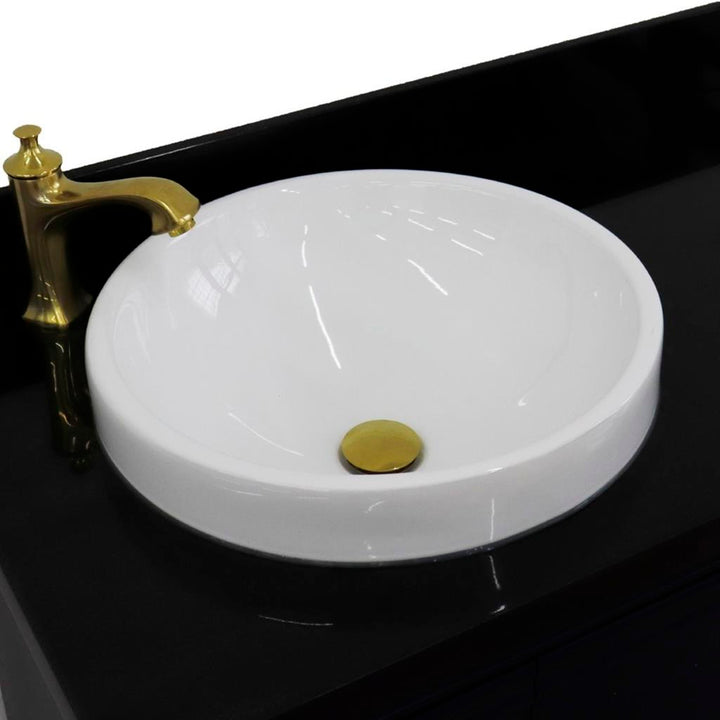 Bellaterra Forli 37" Single Vanity, Blue, Black Galaxy Granite Top/Round Sink, Left Door/Left Sink