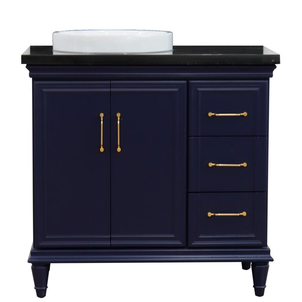 Bellaterra Forli 37" Single Vanity, Blue, Black Galaxy Granite Top/Round Sink, Left Door/Left Sink