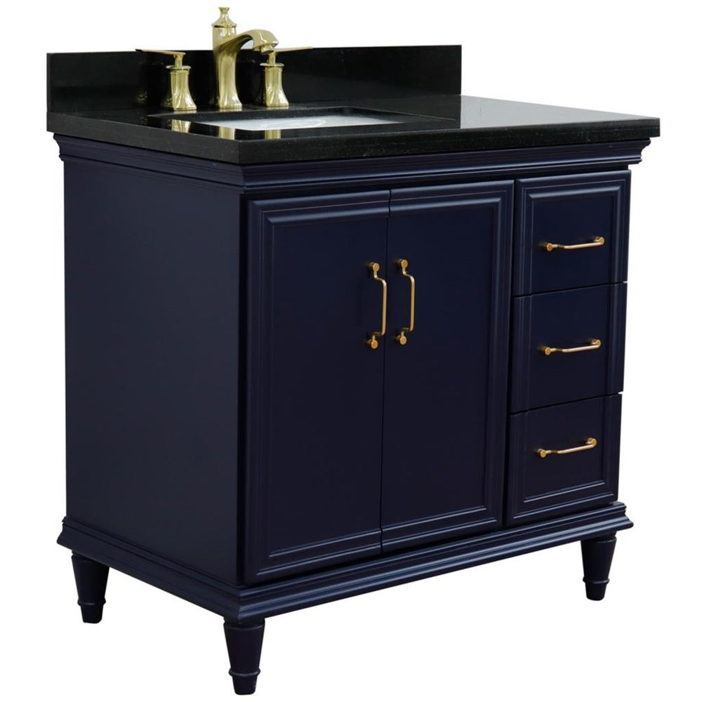 Bellaterra Home Forli 36" Blue Vanity, Door on Left, Rectangle Sink Black Galaxy Granite#top-options_black-galaxy-granite