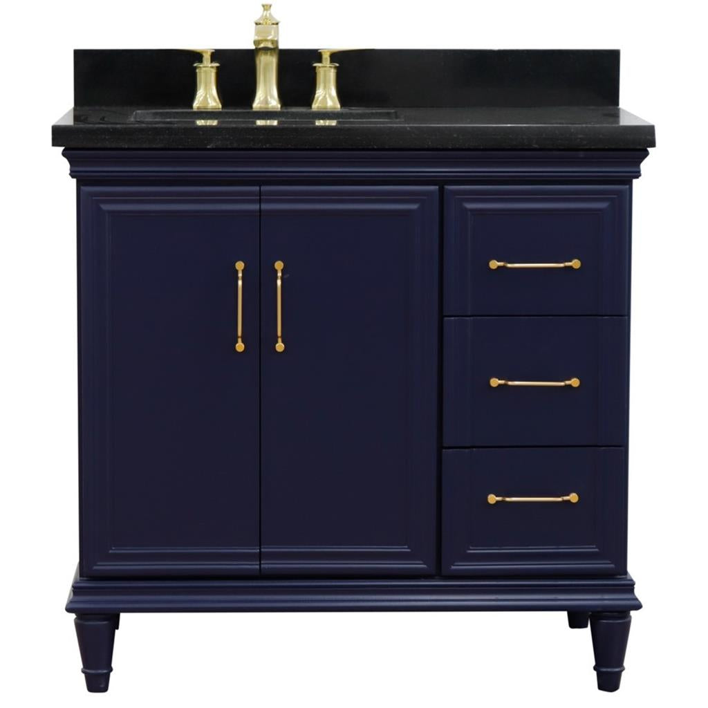 Bellaterra Forli 37" Single Vanity, Blue, Black Galaxy Granite Top/Rectangle Sink, Left Door/Left Sink